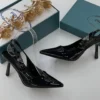 Prada Black Shiny Saffiano Leather Bow Accent Slingback