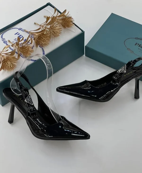 Prada Black Shiny Saffiano Leather Bow Accent Slingback