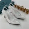 Prada White Shiny Saffiano Leather Bow Accent Slingback